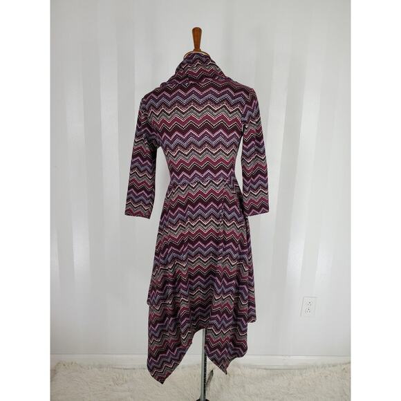 COREY P Women's Multicolor Cowl Neck Handkerchief Hemline Sweater Dress Sz S - Picture 4 of 10